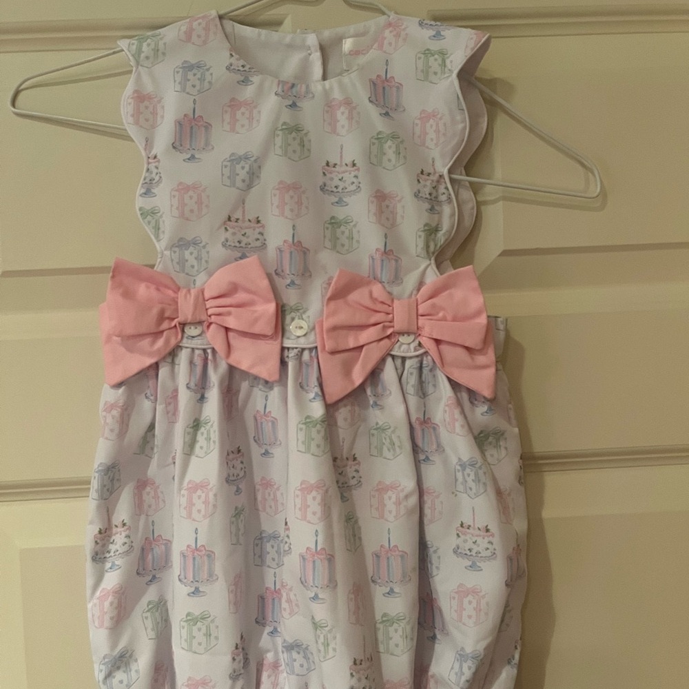 Pink and White Kids One Piece with Bows birthday outfit